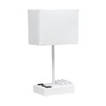 Simple Designs 153 Rectangular MultiUse Table Lamp with 2 USB Ports and Charging Outlet with White Shade, White LT1110-WOW